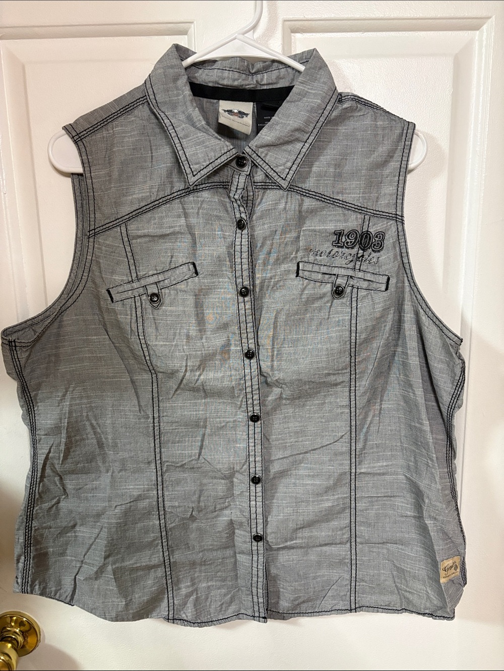 Harley-Davidson Light Grey Sleeveless w/ Snap Buttons